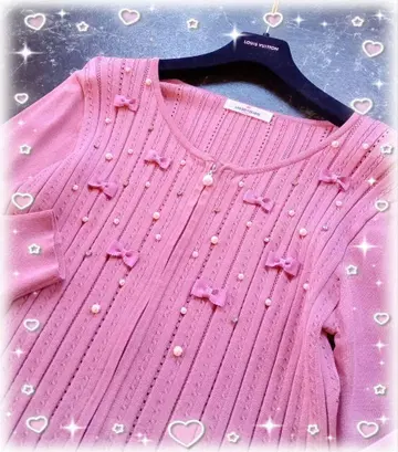 갤러리 비스콘티 리본 펄 비쥬 집업 가디건