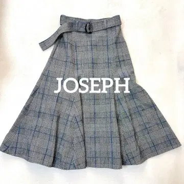 JOSEPH 롱 플레어 스커트 체크 울 벨트 머메이드