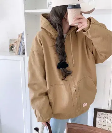 브라운 후드 부착 점퍼 Java