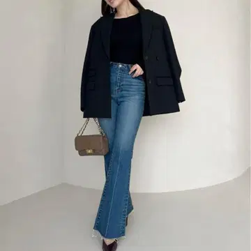 품절 모델 anuans 세미 플레어 데님 블루