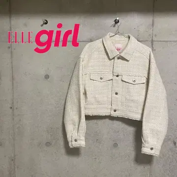 ELLEgirl 트위드 숏 자켓 화이트 프린지 고급