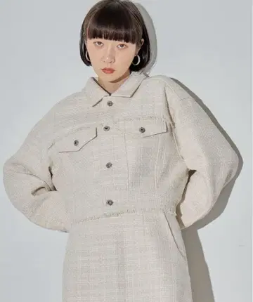 ELLEgirl 트위드 크롭 자켓 화이트 프린지 걸리시