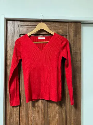 FREAK'S STORE 리브 V넥 스웨터 레드