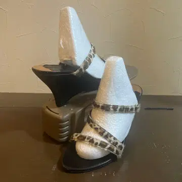 웨지힐 샌들 화이트 레오파드