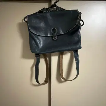 다크 블루 천연 가죽 백팩 Y2K