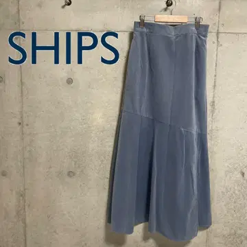 SHIPS 라이트 블루 플레어 롱 스커트 코듀로이 사이드 슬릿