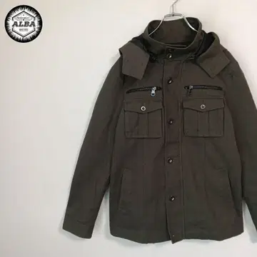 [ 새상품급 ] 밀리터리 자켓 후드 부착 그린 다크 그린 카키 버튼 L