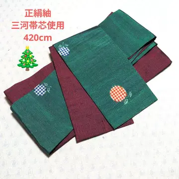 순수 실크 츠무기 반폭 오비 미카와 오비 심 사용 핸드메이드 크리스마스