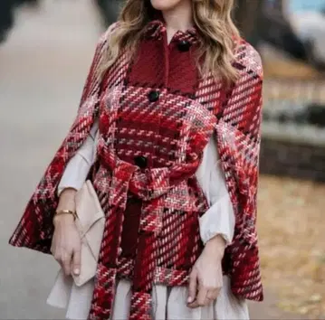 [컨디션 최상] kate spade 체크 케이프 코트