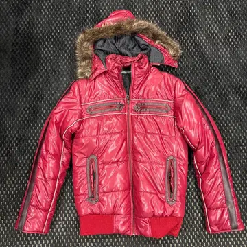 시크 스타일 y2k 퍼 달린 자켓 빨간색 L 사이즈 광택