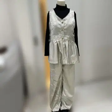 기모노 리메이크 실버 새틴 셋업 팬츠