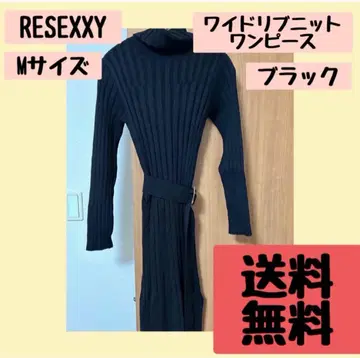 RESEXXY M 사이즈 와이드 리브 니트 원피스 블랙 타이트