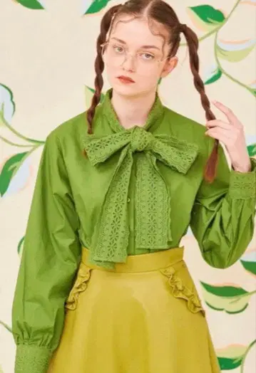 poppy 리본 타이 셔츠 그린