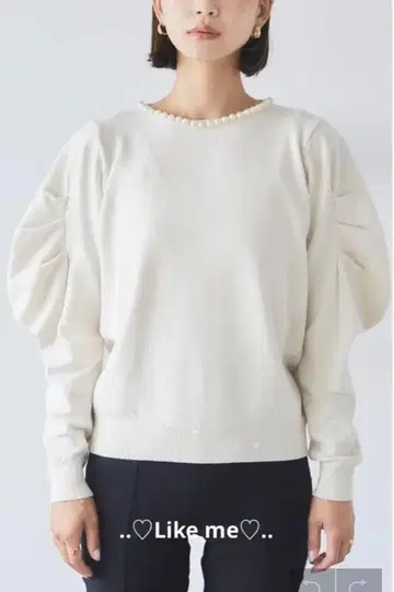 재입고 펄 장식 볼륨 슬리브 니트 풀오버 아이보리 frene