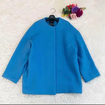 새상품급 플라스테 노카라 하프 코트 MANTECO 오버 사이즈 블루