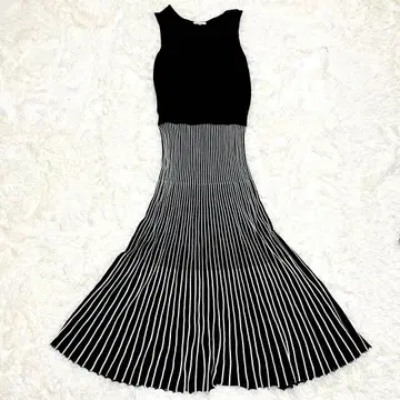 플라스테 PLST 니트 플리츠 원피스 M 스트라이프 롱