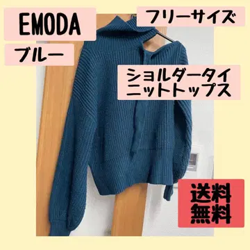EMODA 숄더 타이 니트탑 프리 사이즈 블루 에모다