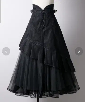 La Belle Etude 턱 프릴 볼륨 튤 데님 스커트