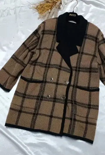 [ 구제 의류 ] Renown 레나운 울 혼방 니트 체크 무늬 코트