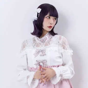 디어마이러브 하트비쥬리본 오프숄더풍 레이스 블라우스 4L