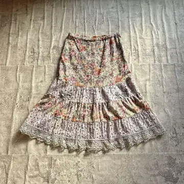 꽃무늬 플레어 스커트 레이스 레트로 패치워크 올 패턴 캐주얼