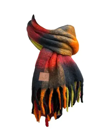 체크 무늬 울 혼방 머플러