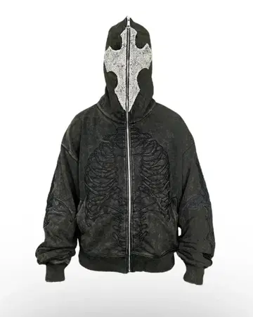 [ UNIZ ] 스켈레톤 디자인 풀 집업 후드티 그레이