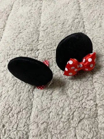 디즈니 미니 마우스 귀 모양 헤어핀 도트 리본