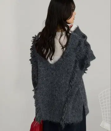 프린지 장식 그레이 오버사이즈 니트 2way