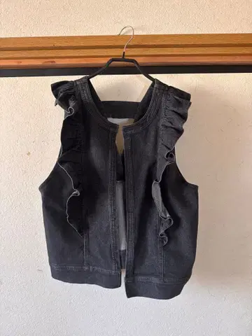 QVC &LOVE 앤러브 프릴 데님 다크 그레이 베스트