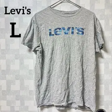리바이스 [ L ] 그레이 반팔 티셔츠 로고 카모플라쥬 블루
