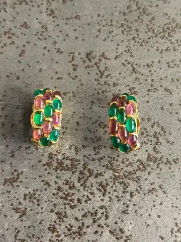 [ 빈티지 ] 그린과 보라색 스톤 후프 귀찌