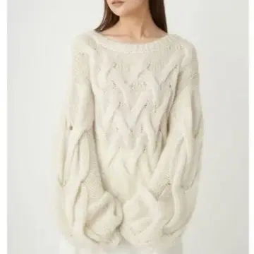 프레이 아이디 케이블 짜임 모헤어 라메 니트 풀오버 아이보리