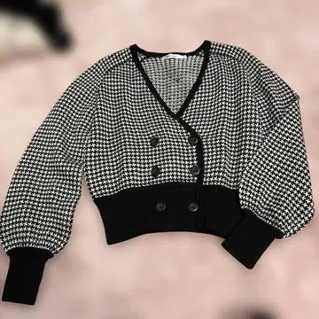 MOUSSY 크롭 가디건 블랙 화이트