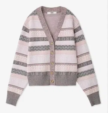 furfur 새상품 로고 자카드 가디건 퍼퍼 핑크 그레이