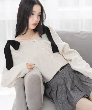 2WAY 케이블 리본 가디건 Heather 아이보리