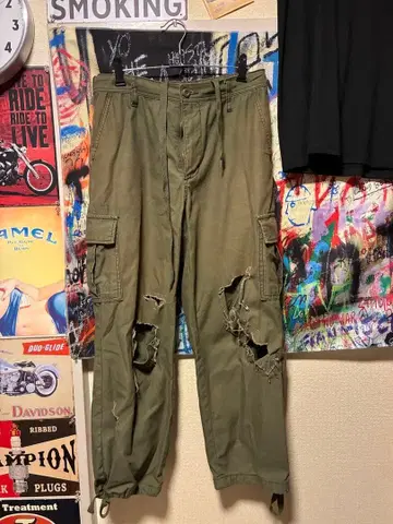 리메이크 데미지 가공 카고 팬츠 남성용