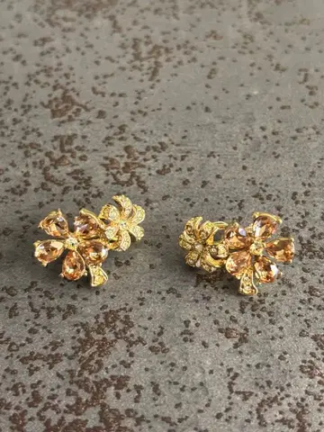 꽃 디자인 골드 핑크 귀찌