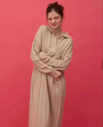 pinue 폴로 칼라 리브 니트 원피스