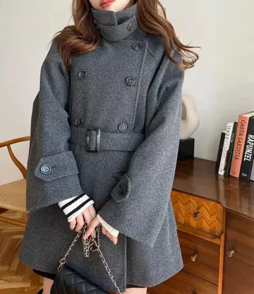 moment+ 니트 멜톤 2WAY 어레인지 칼라 미들 기장 트렌치코트