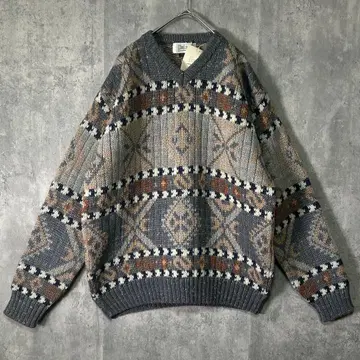 레어 우루과이산 두툼한 니트 올 패턴 울 더반 데드스탁