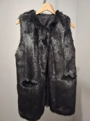인조 모피 베스트 블랙