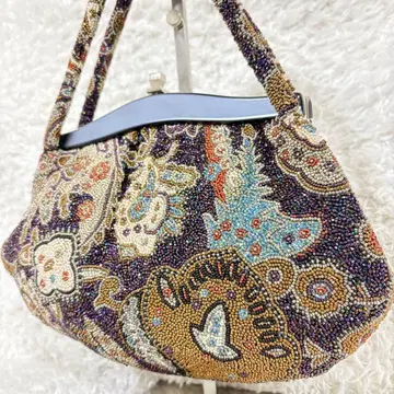 올 비즈 가마구치 백 일본 의류 양면 비즈 백 올 패턴 자수 레트로