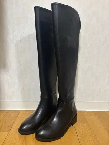 블랙 니하이 부츠 합성 피혁제