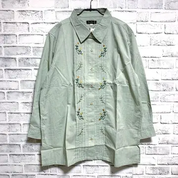 미사용품 [ Pure Point ] 핀턱 자수 셔츠 블라우스 그린 계열