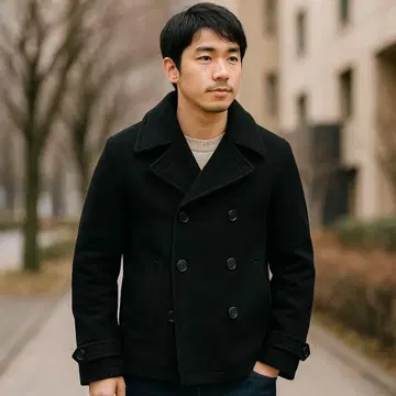 BEAMS P 코트 멜톤 S 블랙 울 80% 고급 아우터