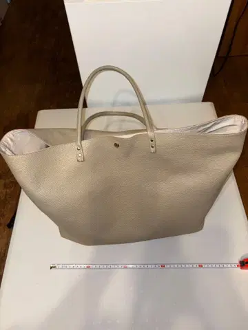 베이지 천연 가죽 토트백 세트