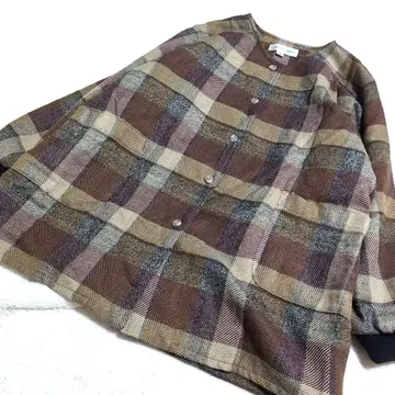 VINTAGE 빈티지 체크 무늬 오버 자켓 울 혼방