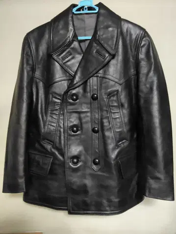 블랙 가죽 더블 블레스 카 코트 40년대 턱 스트랩