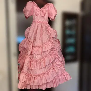 핑크 프릴 롱 드레스 S